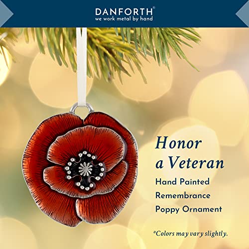 Danforth Remembrance Poppy Ornament (Red) – Handcrafted Pewter Military Veterans Ornament - Satin Ribbon, 1 ¾”, Made In Usa #TOP1
