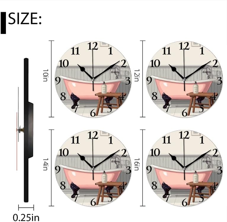 Miniatura 7 de Reloj de pared para baño, funciona con pilas, para niños, diseño creativo, silencioso, sin tictac, redondo, de 16 pulgadas, estilo retro, color
