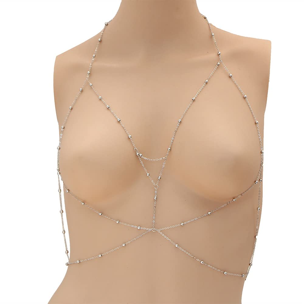 Vintage Boho Summmer Oro Plata Color Cuerpo Cadena Joyería Mujer Multicapa Sexy Beach Bikini Arnés Cadena Collar Mujer (Color : Antique Silver Plated) (Antique Gold Plated)