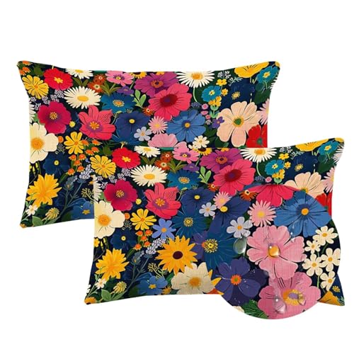 Funda Cojin 50x70cm Cojines Exterior Impermeable 2 Piezas Rectangulares Terciopelo Fundas de Almohada Color, Grandes Cushion Covers para Patio Jardín Primavera Decor, Flor De Margarita, LY-1256