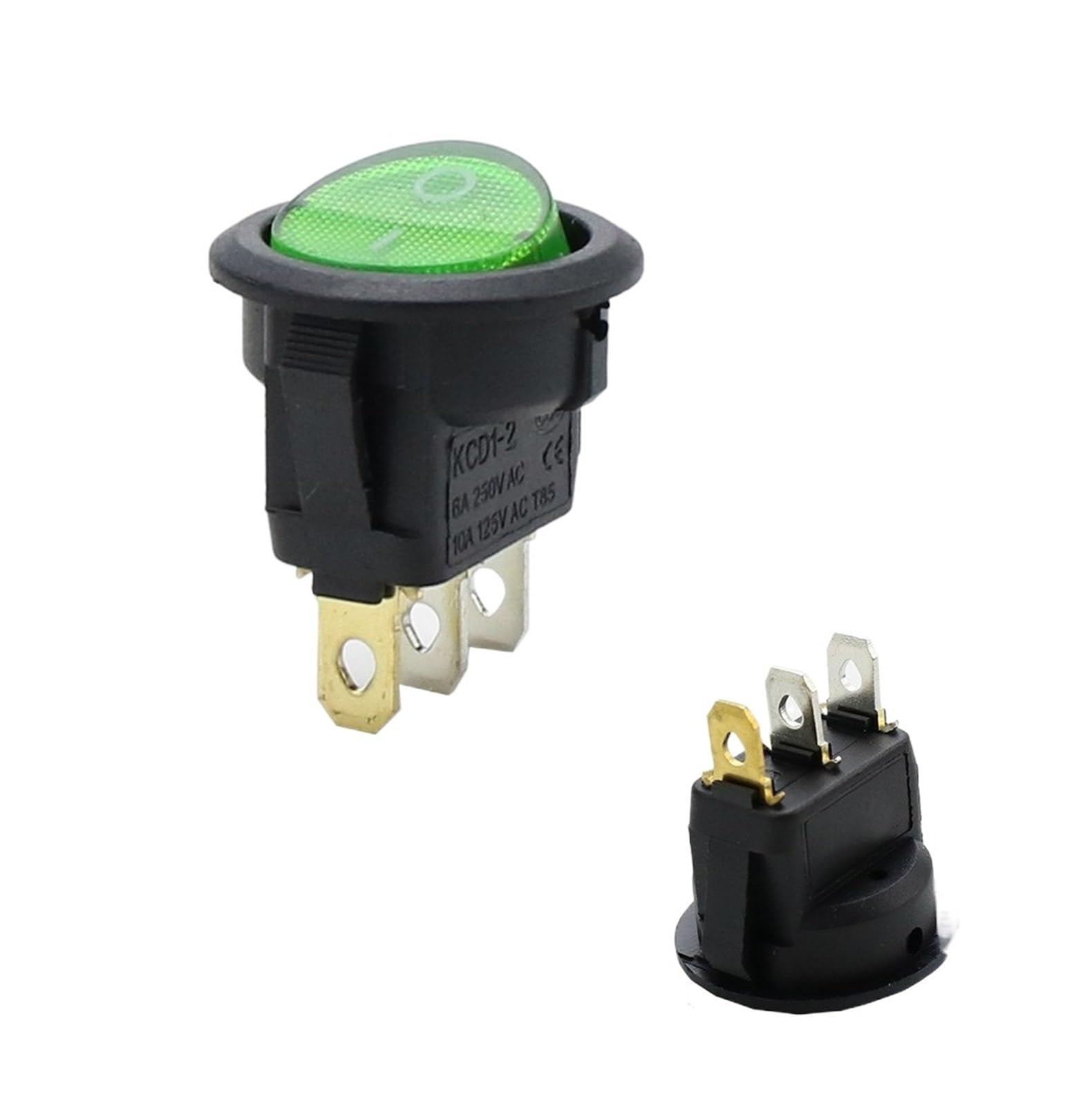 Interrupteur à bascule rond LED vert 12V KCD1 SPST marche arrêt pour bateau