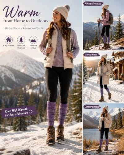 Image of Warm Knee High Socks for Women-Thermal Cotton Socks for Hiking,Work,Winter,Gifts