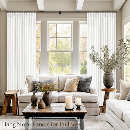 Image of Off White Semi Sheer Pinch Pleated Linen Curtains 90 Inch Length | Light Filtering, Privacy, Ivory, 90 Inch Long, Living Room, Bedroom, Burlap Textured, Memory Shape, Hook Rings, Boho, Modern