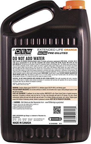 Image of OEM Recochem American Vehicles Premium Antifreeze 50 /50 Extended Life Coolant Orange, 1 Gallon, 4 Pack