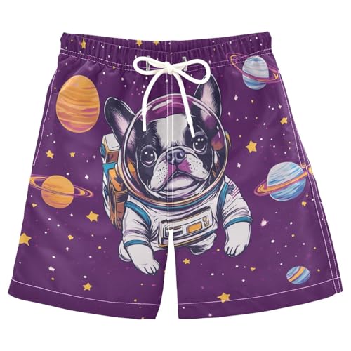 French Bulldog Astronaut Boys Swim Trunks Kids Toddler Beach Board Shorts Teen Quick Dry Bathing Suit Swimsuit