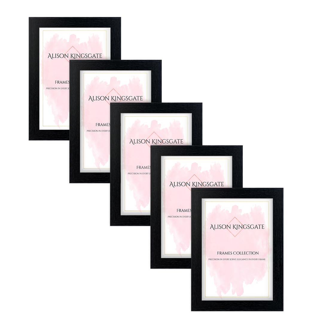 Alison Kingsgate Modern A4 BLACK Photo Frame Pack of 5-Engineered Wood Picture Frames with Shatterproof Perspex - Ideal for Artwork-Wall Mount or Tabletop - Multiple Sizes & Colours Available — image 1