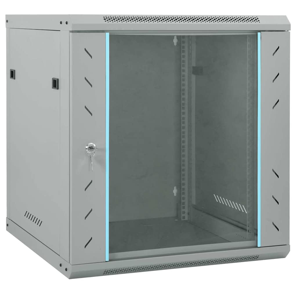 Armadietto di rete 60 x 45 x 65 cm, montaggio a parete, in acciaio, con porta in vetro, per server e apparecchiature informatiche, grigio