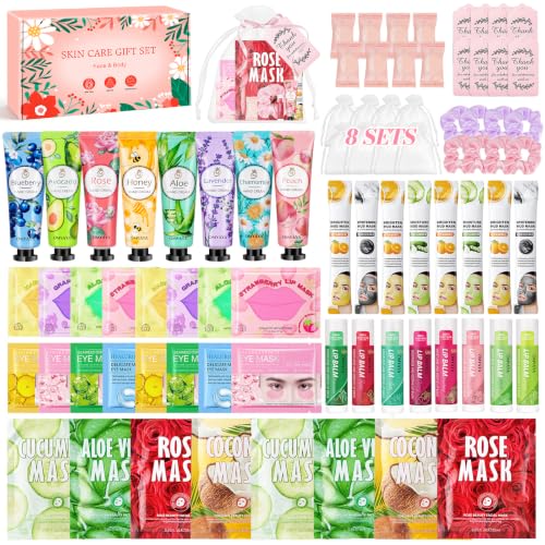 80 Piezas Set Regalo Mujer Skincare, Cuidado Facial Incluye Mascarilla Facial, Parches Ojos, Mascarilla Labios, Lip Balm, Crema de Manos, Regalo para Despedida de Soltera, Fiesta de Pijamas, Amigas