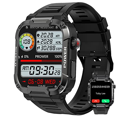 QinsanJSC-Military-Style-Mens-Smart-Watch-for-Android-Phones-Water-Resistant-Fitness-Watch-for-Men-Rugged-Bluetooth-Smart-Watch-Call-and-dial-Shield-Black