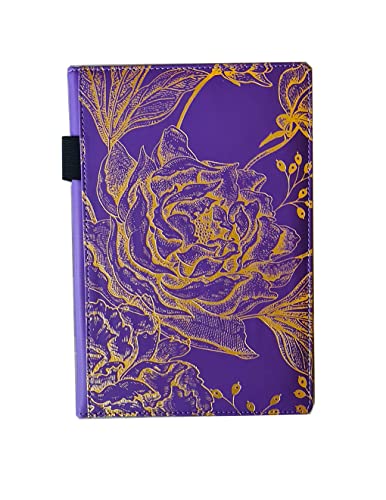 Preisvergleich Produktbild EJRange A5 Notizbuch, liniert, PU-Leder, abwischbarer Einband, elastischer Verschluss, Stiftschlaufe, liniert, 192 Seiten, Gold Rose Design (Lila)
