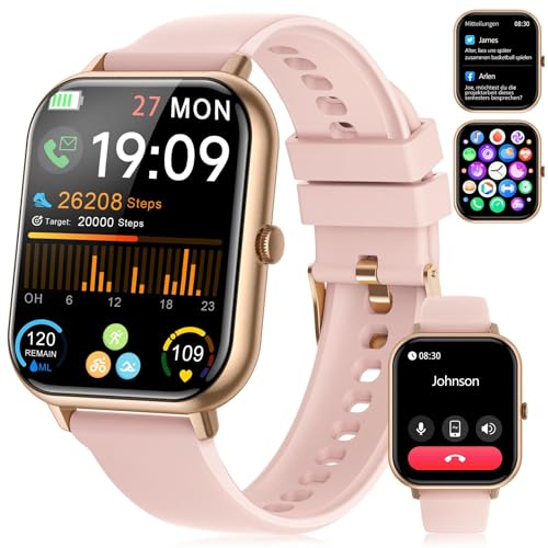 Smart Watch with Call Function, GPS, WiFi, 400mAh Battery, 7 Days Life, Pink Band