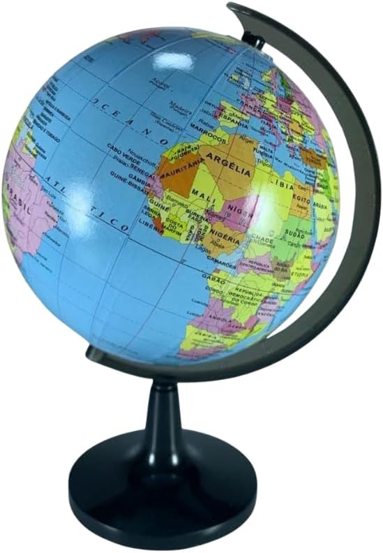 Globo Terrestre Decorativo Giratório 14,2cm de Mesa, Mapa Mundi c/Escalas, Países, Capitais, Cidades, Continentes, Educativo e Decorativo, Ideal para Estudos, Escritório e Decoração