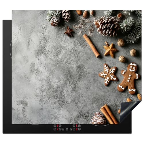 KitchenYeah© Herdabdeckplatte 60x52 cm Induktion Schutzmatte Küche Herdabdeckung Ceranfeld Induktionsmatte Cerankochfeld Abdeckung Weihnachten - Backen - Grau - Rustikal