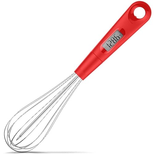 2 in 1 Stainless Steel Whisk Egg Beater & Instant Thermometer Probe 12 inch for Cooking Candy, Yogurt, Chocolate, Butter Cream, Sause, Cake