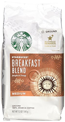 Image of Starbucks Ground Coffee, Breakfast Blend, Medium Roast Coffee, Notes of Brown Sugar & Sweet Orange, Ground 100% Arabica Coffee, 12-Ounce Bag (Pack of 2)