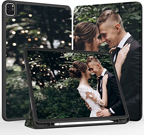 Sunrive Personalised Custom PU Leather Tablet Case compatible with iPad Pro 12,9" (2022/2021, 6./5. Generation),designed with tri-fold stand.Customised Cover with your own photo,image,Picture,or text