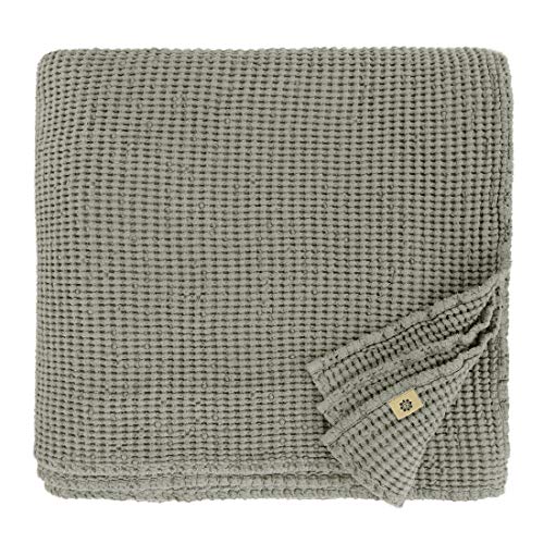 Linen & Cotton Manta para Sofá Multiusos Waffle Enzo - 48% Lino, 52% Algodón, Gris (210 x 250 cm) Grande Plaid Edredón Colcha de Cama Singolo Matrimonio para Dormitorio Invierno Verano Sala de Estar