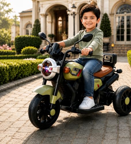 Image of Kawaii Kids 6V Battery Operated Ride-On Bike with Music & LED Lights, Green