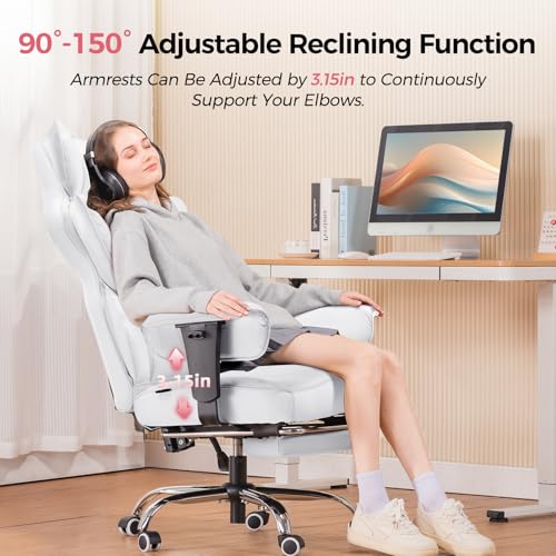 Image of COMHOMA Big and Tall Office Chair Heavy Duty Wide Ergonomic Gaming Chair with Deluxe Embossing Designed Leather with Foot Rest,150Reclining Adjustable Armrests Pocket Spring Back Support and Pillow