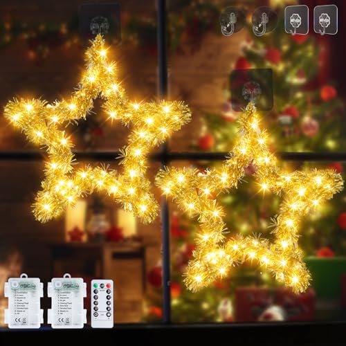 Jixviqi Weihnachtsbeleuchtung Fenster, 60 LED Sterne Weihnachtsstern...