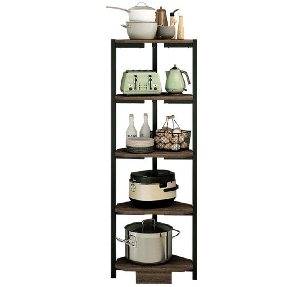 BAKAJI Scaffale Angolare 5 Ripiani Struttura in Metallo Piani in Legno Libreria Scaffalatura ad Angolo Multiuso Mobiletto Cucina Bagno Dimensione 40 x 40 x 120 cm design Moderno industriale (Nero)