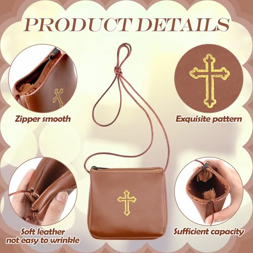 Image of Leather Communion Burse for Pyx, Catholic Pyx Case with Strap for Communion Host Priests Deacons Gifts