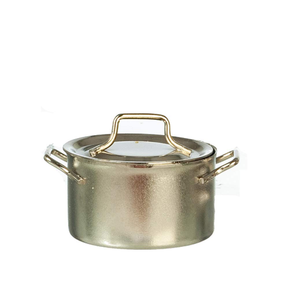 Town Square MiniaturesDolls House Silver Saucepan Pan Stock Pot Kitchen Cookware Accessory