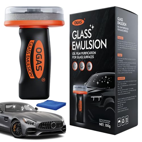 Q4 Car Glass Cleaner Car Oil Film Remover Brush Glass Window Cleaning Board with Towe Portable Oil Film Remover for Car Windows Mirrors and Glasss Surfaces Removes Stubborn Oils