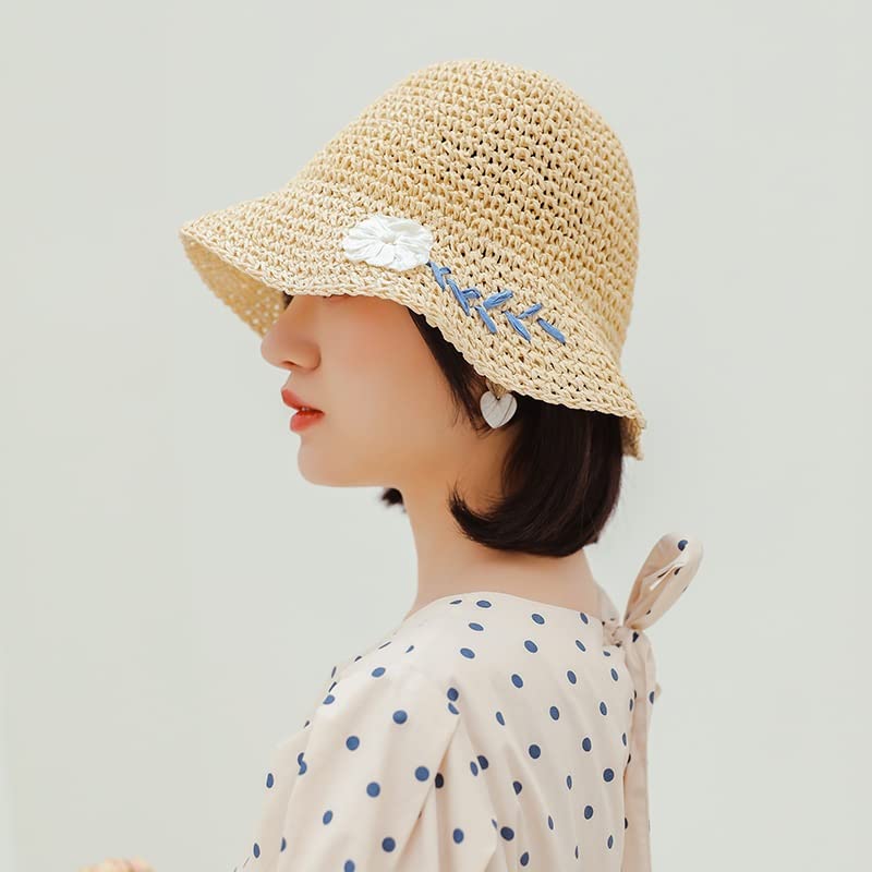 Chapeau de soleil à fleurs anti-UV pliable avec visière large pour femme