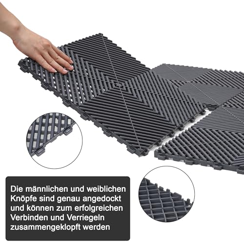 uyoyous Klickfliesen Garage Garagen 20 Stück PP Garagenboden 40×40CM Werkstattboden Garagenboden Matten 18MM Dick Drainagematte Grau für Garage, Outdoor, Innenpool (3.2m²)