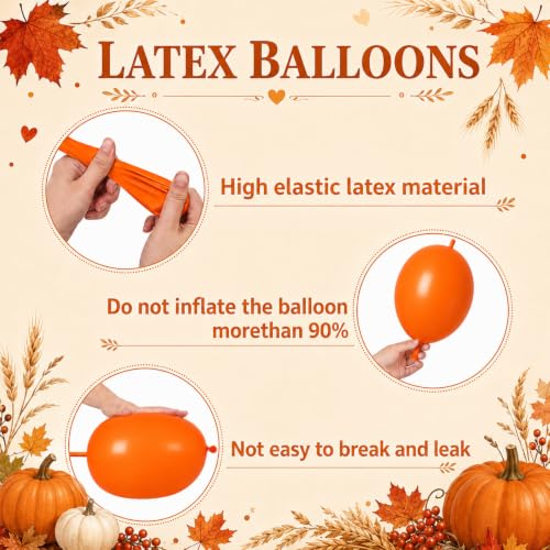 Image of Orange White Brown Link Balloons,120Pcs 6Inch Fall Linking Balloons | Orange White Brown Latex Linking Balloons for DIY Arch Garland Tails Balloon Wall Fall Thanksgiving Birthday Party Decoration