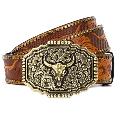 WHIPPY Western Belt for Men Women Retro Removable Buckle Belt Cowboy Leather Belt for Jeans Pants