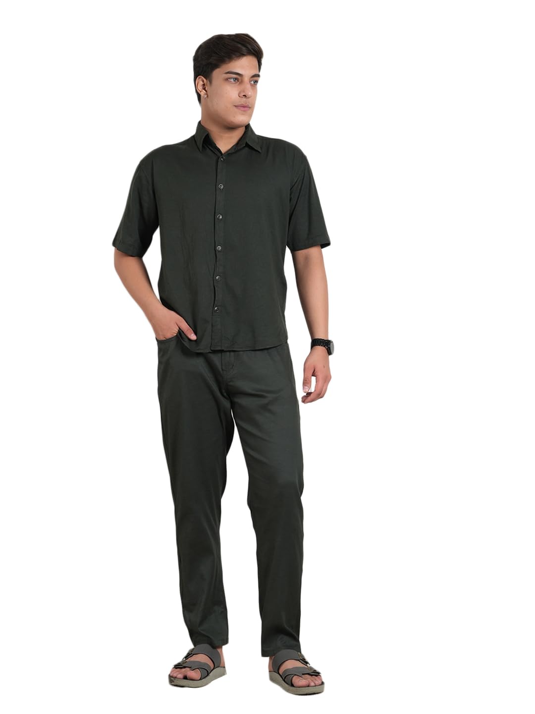 Men’s Linen Cord Set | Lightweight Breathable Summer Co-ord Set | Relaxed Fit Shirt & Elastic Waist Pants(88950GRN-XXL) Green-picture-34