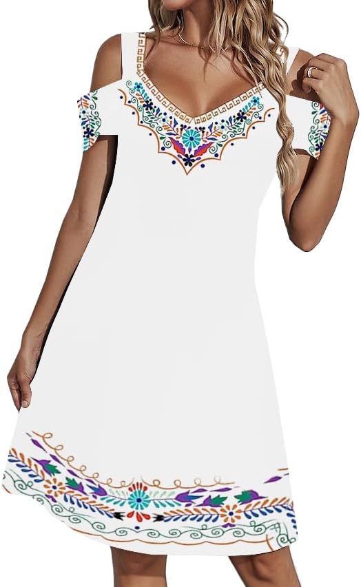 SAUKOLE Womens Sexy Cold Shoulder Dresses Summer Casual Dress Loose Fit Knee Length Dress - Image 3