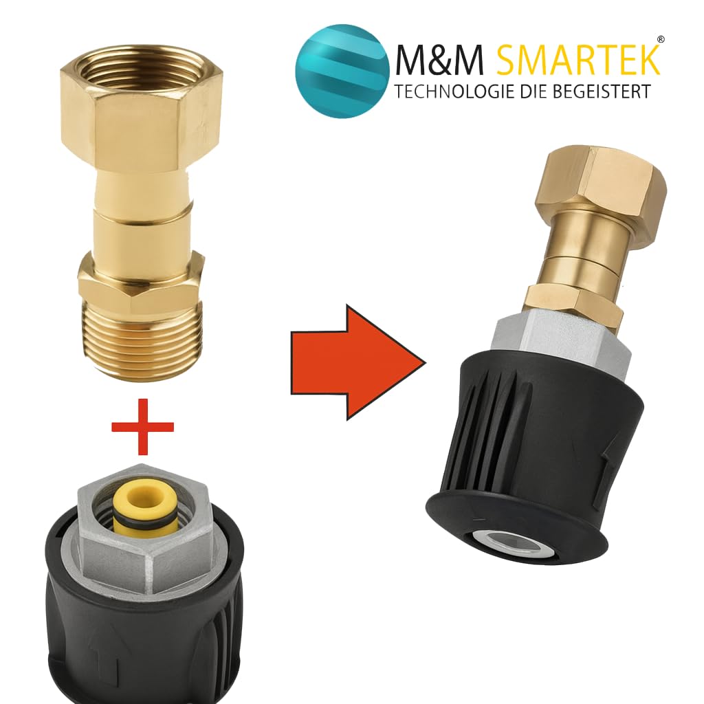 M&M Smartek Adapter Set für Kärcher Quick Connect auf M22 Innengewinde | Schnellkupplung Messing 360° drehbar Anti-Wickel | Ersatzteil für Hochdruckreiniger K2–K7