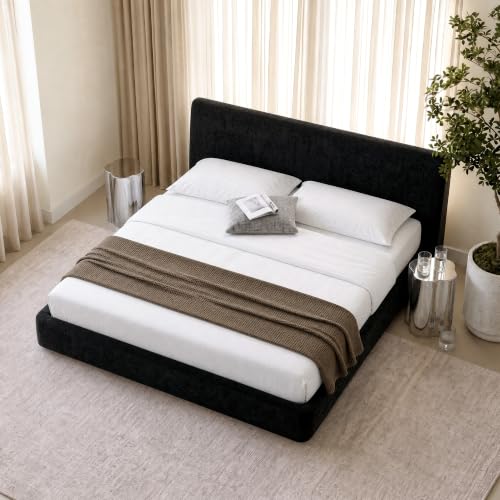 Image of RECCI AirFrame King Upholstered Bed Frame with Ergonomic Angled Headboard | Ergonomic Angled Headboard, 360 Soft Foam Surround, Low Profile Cloud Bed Frame, No Box Spring Required, Easy Assembly