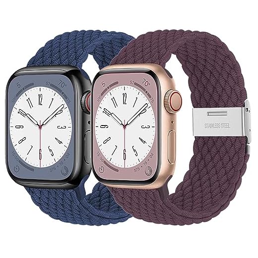 2 Trenzada Correa para Apple Watch 44mm 45mm 40mm 41mm Series 7/8 se 6 5 4 Ultra 49mm hombr/mujer,Solo Loop Deportiva de nylon extensible Pulsera Bracelet para iWatch serie 3 2 142mm 38mm Band