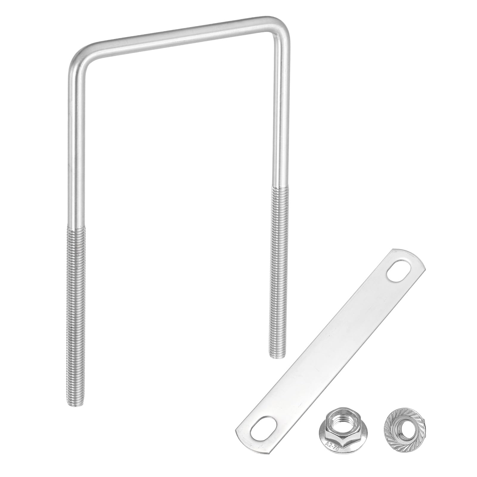sourcing map M10 4-5/16 Inch Inner Wide Square U Bolts, 7-7/8 Inch Length 304 Stainless Steel U-Bolts with Flange Hexagon Nuts, Frame Plates for Trailer, Automotive, (110mm W x 200mm L)