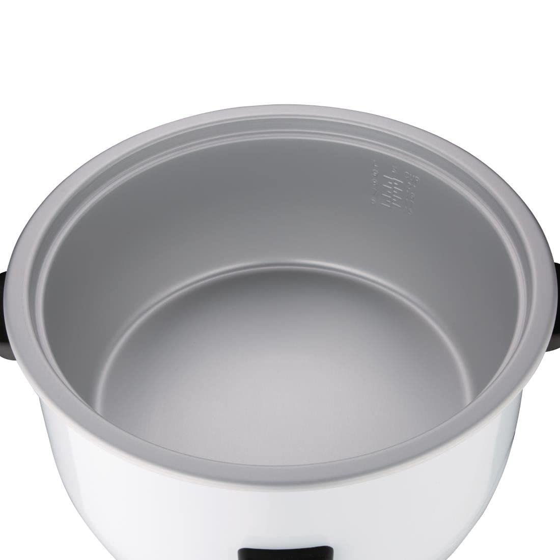 Buffalo Cuiseur à riz professionnel robuste 2,95 kW 10 litres, Blanc, Pot intérieur antiadhésif, Passage automatique de cuire à chaud, Capacité de riz : 23 litres cuits / 10 litres secs, CB944