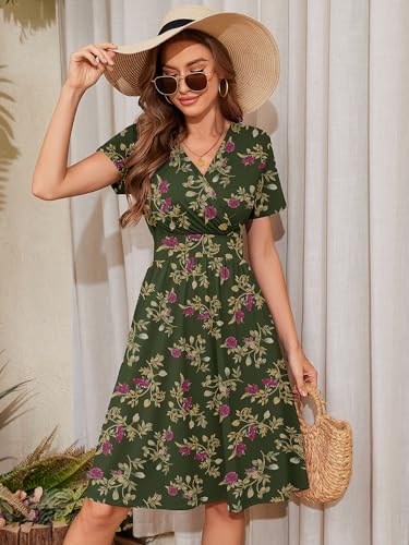 Image of Heymoments Womens Summer Short Sleeve Casual Dresses V-Neck Beach Dress with Pockets S-2XL