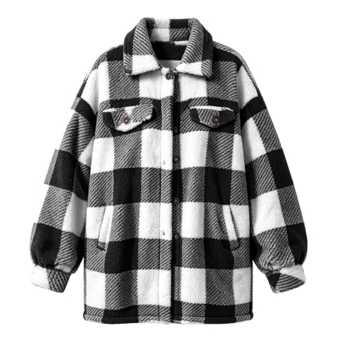 FPMLUXLL Womens Plaid Sherpa Fleece Jacket Winter Button Down Fuzzy Shacket - image 7