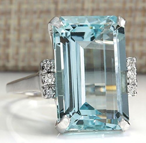 DOCCESTU Vintage Fashion Women 925 Silver Aquamarine Gemstone Ring Engagement Wedding Jewelry Size 5-11 (7#)