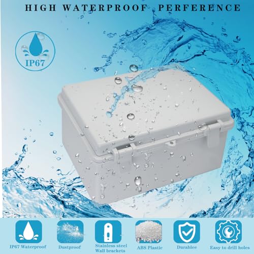 Waterproof Outdoor Electrical Box with Mounting Plate and Wall Bracket Grey