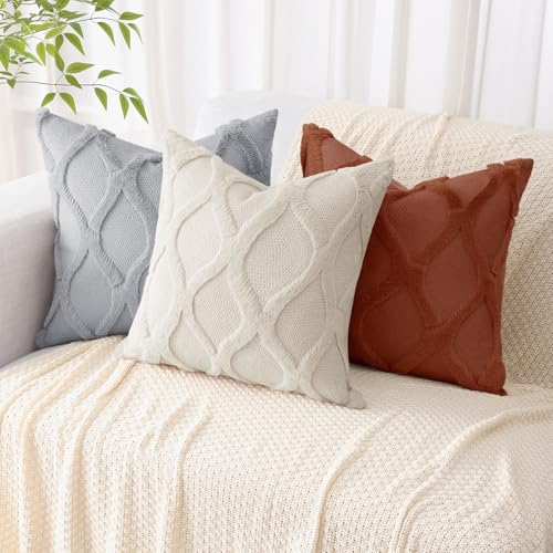 decorUhome Throw Pillow Covers 20x20 Inch Set of 2, Soft Plush Faux Fur Wool Grey Couch Pillow Covers, Decorative Neutral Pillow Cases for Bed Sofa Living Room Home Decor