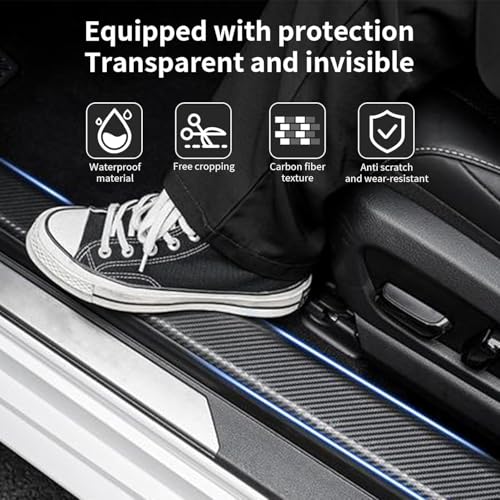 Image of Transparent Car Door Sill Protector Roll, Carbon Fiber Scratch Protection Film, Self Adhesive Entry Guard Tape, Car Door Edge Protection Sticker, Waterproof Protective Strip for Cars (5M) (White)