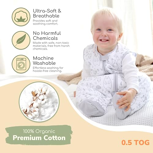 Image of Mama Cheetah Toddler Sleep Sack with Feet 4T-5T, 0.5 TOG Organic Cotton Baby Wearable Blankets with Legs, Baby Sleeping Bag for Walkers, Early Walker X-Large