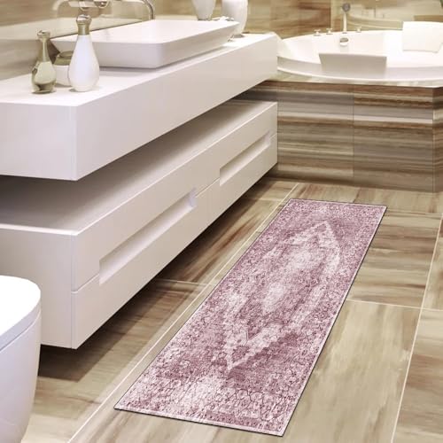 Alfombra de pasillo lavable rosa de 70x220 cm que no resbala 4