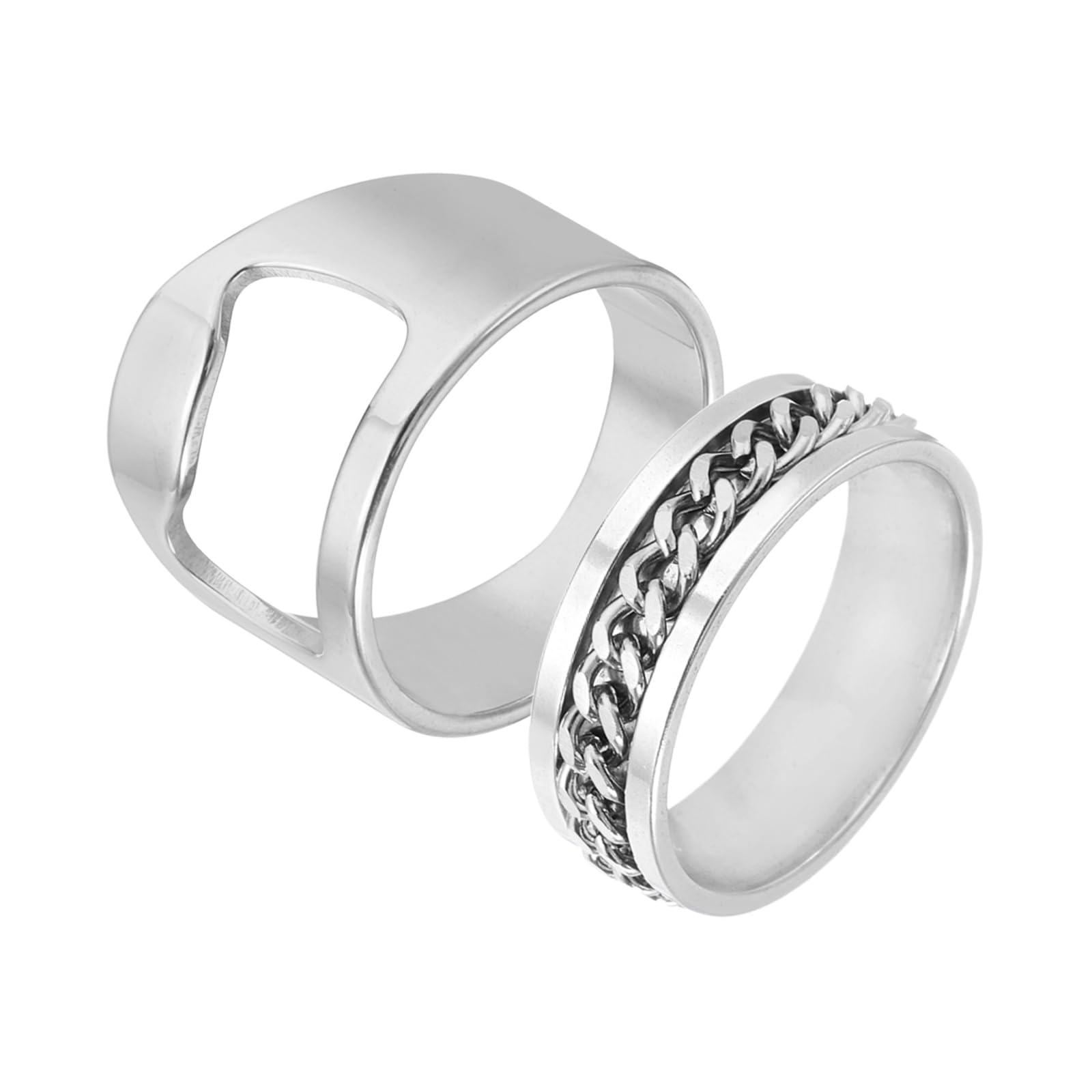 sourcing map Bottle Opener Rings Set, Titanium Steel Spinner Chain Ring Bottle Cap Opener Creative Finger Beer Opening Tool for Men Women Party Bar Present Decor Supplies, Size 12, Silver