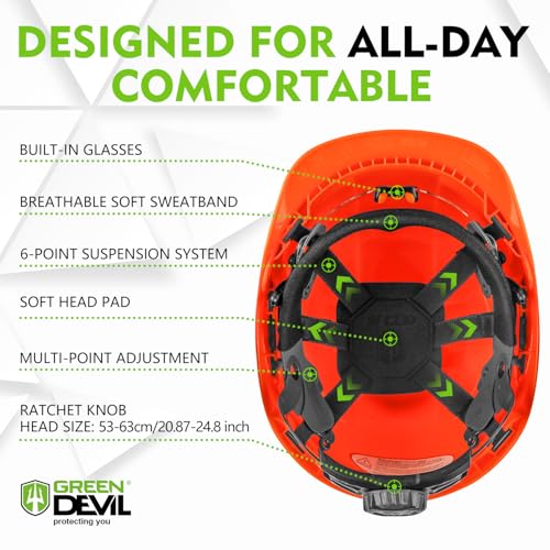 Image of GREEN DEVIL Chainsaw Safety Protective Helmet Forestry Helmet with Build-in Visor Mesh Face Shield Ear Muffs 4 in 1 Ideal for Arborist Tree Work DIY Outdoor Logging Hard hat