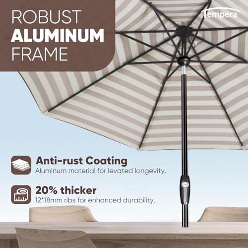 Image of Tempera Patio Market Outdoor Table Umbrella with Auto Tilt and Crank, Large Sun Umbrella with Sturdy Pole & Fade Resistant Canopy, Easy to Set
